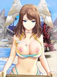 1girls 3d 3d_animation animated animation areolae bikini blobcg blue_eyes bouncing_breasts breasts breasts_out brown_hair cleavage eunie_(xenoblade) female head_wings huge_breasts large_areolae large_breasts light-skinned_female light_skin loop naughty_face nintendo nipples outdoors short_loop smile solo sound suckable_nipples swimsuit video wings wings_on_head xenoblade_(series) xenoblade_chronicles_3