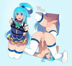 1boy almost_naked anus aqua_(konosuba) arms_behind_back arms_tied arms_tied_behind_back artist_logo artist_name ass balls ballsack blue_eyes blue_hair blush blushing butt butthole crossdressing dick erection feet femboy femboy_only feminine_male flat flat_chest flat_chested foot_fetish genderswap_(ftm) god human kono_subarashii_sekai_ni_shukufuku_wo! light-skinned_male light_skin long_hair_male male male_nipples male_only matemi no_panties patreon_username penis perineum practically_nude rule_63 scrotum shaved_crotch smile smiling smooth_penis smooth_skinned_male socks solo testicles thick thick_thighs thigh_gap thighhighs thighs tied tied_hair tied_hands trap twink