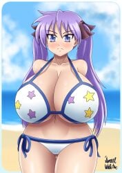 1girls azraelwebster bikini huge_breasts kagami_hiiragi lucky_star purple_eyes purple_hair