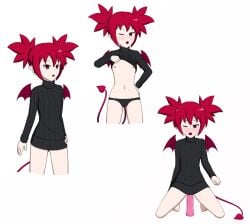 alternate_version_available breasts dildo disgaea disgaea_1 etna flashing flashing_breasts flat_chest flat_chested johnthems nippon_ichi_software panties riding_dildo sex_toy shirt_lift small_breasts succubus succubus_tail succubus_wings turtleneck