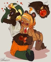 2girls ? ahegao anal_insertion anal_penetration anal_storage anus artist_signature bear_ears bear_tail big_breasts cavity_storage cephalopod_humanoid dark-skinned_female dated detached_collar egg_laying erect_nipples_under_clothes fake_animal_ears grizzco_uniform inkling inkling_girl killartxxx lingerie long_socks multiple_girls octoling octoling_girl orange_hair purple_eyes pussy pussy_juice red_eyes short_hair small_breasts splatoon splatoon_3 tan-skinned_female tank_top tentacle_hair tie tongue_out yellow_hair yuri