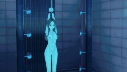 1girls 3d 3d_(artwork) bondage danica_scott eyebrows_visible_through_hair female female_only freezer freezing long_hair medium_breasts nude nude_female peril saw_(series) torture torture_chamber