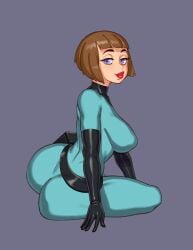 1girls big_ass big_breasts bodysuit breasts brown_hair cartoon_moms_(rizdraws) danny_phantom elbow_gloves female female_focus female_only gloves human latex latex_armwear latex_gloves lipstick looking_at_viewer madeline_fenton nickelodeon purple_eyes rizdraws short_hair sideboob sitting solo source_request thick_lips wide_hips year_request