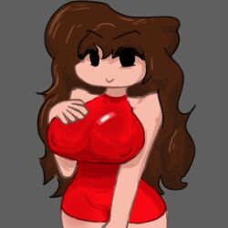 big_breasts breasts brown_hair dress female fnf friday_night_funkin girlfriend_(friday_night_funkin) huge_breasts large_breasts red_body tight_clothing voluptuous