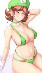 anisdrawn breasts female female_only hat luigi_(cosplay) mario_(series) nintendo princess_daisy solo tagme