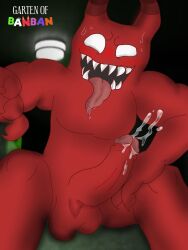 banban_(garten_of_banban) big_tongue claws cumshot evil_banban evil_eyes garten_of_banban gay non-human open_mouth red_skin sharp_teeth toony white_eyes