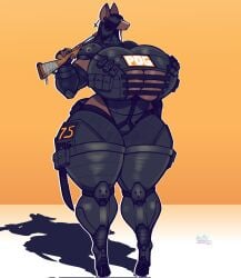 acerattman anthro armor ass big_ass big_breasts big_butt breasts breasts_bigger_than_head clothing cross cross_earrings equid equine female female_only fully_clothed furry gun hair_over_eyes horse horse_ears horse_girl hortensia_(acerattman) huge_ass huge_breasts solo solo_female solo_focus sukoi_(artist) tagme thick_thighs upside_down_cross weapon