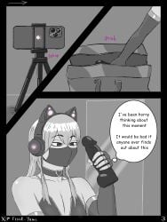 black_dildo camera cat_ear_headphones chastity_cage dildo femboy feminine_male mask sweetpotat0 text trap