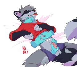 absurd_res anthro belly_rub blep disembodied_hands handjob hi_res humanoid_genitalia male male/male mammal oid_penis penile pet procyonid raccoon rascal_(rascal_the_raccoon) sex solo tongue tongue_out unknown_artist