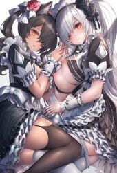 animal_ears breasts destiny_child maid nipples open_shirt pantyhose serket_(destiny_child) snm_(sunimi) stockings sytry_(destiny_child) thighhighs