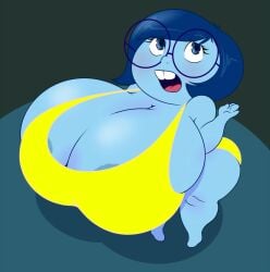 areola_slip blue_skinned_female colored huge_breasts inside_out one_piece_swimsuit sadness_(inside_out) samboga sbshouseofpancakes