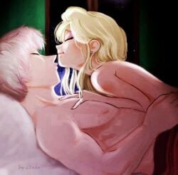 1boy 1girls arms_around_neck ass blonde_female blonde_hair closed_eyes cowgirl_position crossover disney disney_princess dreamworks elsa elsa_(frozen) female_on_top frost frozen_(film) hand_in_hair hand_on_thigh hugging ice jack_frost jack_frost_(rise_of_the_guardians) jelsa kissing making_out moon moonlight nude nude_female nude_male on_lap outdoors outside paramount_pictures passionate passionate_kiss rise_of_the_guardians romantic silver_hair white_hair