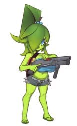 big_breasts breasts flora_fauna green_skin gun large_breasts navel original panties plant plant_girl plantpenetrator prea shorts