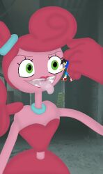 green_eyes lip mommy_long_legs pink_body pink_hair pink_skin poppy_playtime tongue_out vore