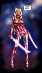 1girls ahsoka_tano alien alien_girl alien_humanoid alternate_color armlet armwear athletic athletic_female belt big_breasts big_lips bimbo blue_eyes boots bottom_heavy breasts bulge bust busty chest cleavage cleavage_cutout clone_wars clothed clothed_female clothing curvaceous curvy curvy_figure dark_lips dark_lipstick dialogue dress english_text eyebrows eyelashes eyes facial_markings female female_focus female_only fenris_comix fingerless_gloves fit fit_female footwear front_view full_body fully_clothed gloves heart heels high_heel_boots hips holding_object holding_sword holding_weapon horn hourglass_figure humanoid inviting jedi jedi_padawan large_breasts laser latex latex_dress legs lightsaber lingerie lips long_eyelashes long_gloves looking_at_viewer lower_body lucasfilm markings melee_weapon midriff minidress nipple_bulge open_eyes orange-skinned_female orange_body orange_skin platform_heels pose purple_light purple_lightsaber red_boots red_clothing science_fiction shiny_clothes shoes short_dress simple_background skin_tight slim slim_waist socks solo speech_bubble standing star_wars stockings sword tentacle tentacle_hair text the_clone_wars:_season_four the_clone_wars:_season_three thick_thighs thigh_boots thighhighs thighs tight_clothing togruta top_heavy top_heavy_breasts training upper_body violet_background waist weapon white_markings