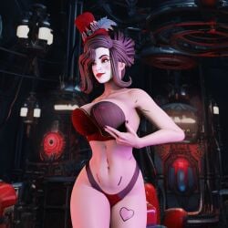 3d 3d_model big_breasts bikini borderlands hat mad_moxxi makeup qb_works tattoo