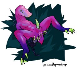 acrid alien alien_humanoid animal_genitalia animal_humanoid anthro anus ass digital_media_(artwork) erection genitals hi_res humanoid lizard male nude penile penis presenting presenting_hindquarters reptile scalie simple_background solo southpawloup spread_legs spreading tail