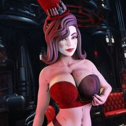 3d 3d_model big_breasts bikini borderlands hat mad_moxxi makeup qb_works tattoo