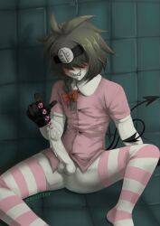 background blush doctor femboy funamusea gleekozer hidden_eyes lec_hijoushiki male_urethral_insertion pink_clothing sex_toy smile urethral_insertion