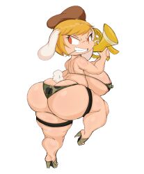 1female 1girls 2023 aiming_weapon alternate_version_available animated ass_cleavage bikini bikini_bottom bikini_top blonde_hair bottom_heavy bunny_tail butt_crack camo_bottomwear camo_clothing camouflage_bikini commission commissioner_upload dango fat_ass honne_dell looking_at_viewer micro_bikini multiple_poses no_background purple_yoshi_draws rabbit_ears red_eyes revealing_clothes ringo_(touhou) shortstack thick_ass thick_hips touhou walking weapon
