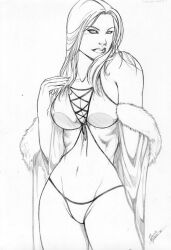 bikini bikini_bottom bikini_top black_and_white daniele_torres emma_frost line_art marvel marvel_comics white_queen x-men