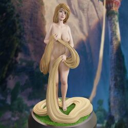 3d disney disney_princess embarrassed embarrassed_nude_female fairy_tales feet grass long_hair naked naked_female qb_works rapunzel tangled tangled:_the_series