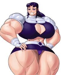 >:) 1girls big_breasts big_muscles blackfire huge_muscles hyper_muscles large_breasts muscles muscular muscular_female muscular_thighs purple_eyes smile thekid thick_thighs