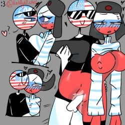 american_flag blue_eyes blushing_female blushing_male breasts breasts_out clothed_sex countryhumans countryhumans_girl cum cum_in_partner_pussy cum_in_pussy holding_partner's_leg kak0yt0_chel leg_grab legwear light-skinned_male light_skin male massive_breasts partners partners_fucking penis red-skinned_female red_body red_skin russia_(countryhumans) russian_flag sunglasses sunglasses_on_head united_states_of_america_(countryhumans) ushanka white_blue white_body white_skin