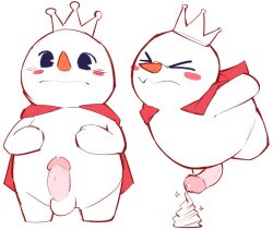 big_head blush cape carrot_nose chubby chubby_male closed_eyes crown cum ejaculation erection genital_fluids genitals ice_cream male_only mixue mixue_(character) non-human non-human_only precum red_cape rucknatto simple_background small_body snowman standing toony