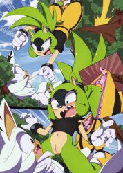 1boy 1girls embarrassed exposed_pussy mars_the_wolf sonic_(series) surge_the_tenrec