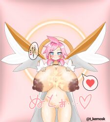 alternate_version_available angel angel_wings artina breasts completely_nude completely_nude_female cum cum_on_breasts dark_nipples disgaea disgaea_4 disgaea_rpg huge_breasts japanese_clothes large_breasts nippon_ichi_software pink_hair pussy t_kemosk