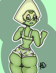 1girls artemisadraw ass ass_focus boxers bra cartoon_network clothed female gem_(species) green_background green_body green_skin peridot_(steven_universe) steven_universe