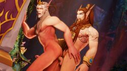 anal anal_sex ass_grab blizzard_entertainment blood_elf blue_eyes brown_hair crown czad0ra from_behind gay gay_sex long_hair male/male male_only male_penetrating male_penetrating_male muscular_male nozdormu original_character penis penis_in_ass tattoo warcraft white_hair world_of_warcraft yellow_eyes