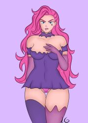 alternate_costume blue_eyes breasts league_of_legends lemongummyowo pink_hair pink_panties seraphine_(league_of_legends) solo