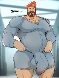 1boy 2022 balls bara barazoku beard big_bulge brimstone_(valorant) bulge clothing facial_hair gay hairy hi_res highres huge_bulge looking_at_viewer male male_focus male_only manly muscular_male penis penis_outline riot_games scruffley solo solo_male tight_clothing valorant yaoi