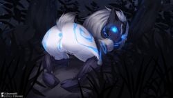 anthro areola ass blue_areola blue_nipples blue_pussy bovid breasts caprine digital_media_(artwork) fecharis female fingers fur genitals glowing glowing_eyes glowing_genitalia glowing_markings glowing_pussy hair kindred lamb_(league_of_legends) league_of_legends likunea looking_at_viewer mammal markings mask medium_breasts nipples nude pussy riot_games sheep simple_background solo spread_legs spreading text url white_body white_fur white_hair