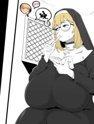 big_breasts blonde_hair confession_booth glasses huge_breasts nun original round_glasses setawar_(coco) sister_sor_inocenia