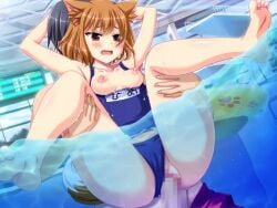 1boy 1girls animal_ears animated blush bouncing_breasts breasts breasts_out brown_eyes brown_hair censored clothed_sex dog_ears dog_girl dog_tail faceless faceless_male feet game_cg honoo_no_haramase_paidol_my_star_gakuen_z hoshizaki_hime hoshizaki_hokuto indoors lifting_person mosaic_censoring no_sound oerba_yun_fang open_mouth partially_submerged partially_underwater_shot penis pool pussy school_swimsuit sex shorts small_breasts squeez_(artist) straight swimsuit tagme tail thighs underwater underwater_sex vaginal_penetration video water yuibi