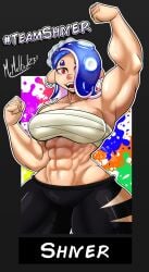 1girls abs biceps breasts clothing ear_piercing female female_only looking_at_viewer mrmelted muscular muscular_female octoling pants piercing raised_fist shiver_(splatoon) solo splatoon splatoon_3 tentacle_hair thick_thighs thunder_thighs wide_hips wrappings