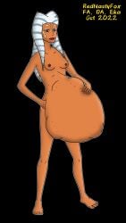 1girls ahsoka_tano alien belly belly_bulge big_belly breasts female female_focus female_only hand_on_belly nipples orange_skin pregnant rednastyfox same_size_vore solo_focus star_wars togruta vore