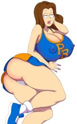 1girls american_dad arabatos ass_focus big_ass big_breasts boob_window braless brown_hair cheerleader_costume cheerleading_uniform clothed female female_only hand_on_own_cheek huge_breasts huge_tits lisa_silver lying lying_on_side nipples_bulge nipples_visible_through_clothing no_bra no_bra_under_clothes sideboob solo_female ventzcomics ventzx white_background