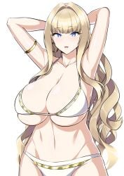 1girls arms_behind_head big_breasts bikini blonde_hair blue_eyes breasts busty cleavage curvaceous curvy curvy_body curvy_female curvy_figure dolphin_wave egoha. female hands_behind_head huge_breasts kirahoshi_kanna large_breasts voluptuous