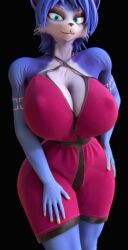 3d 3d_(artwork) big_ass big_breasts blue_fur dress furry krystal nipples_visible_through_clothing severalbaps smug sole_female star_fox