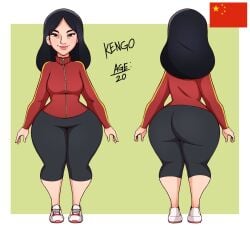 1girls asian asian_female ass big_ass black_hair character_sheet chinese_flag female solo wide_hips yoga_pants zeeny