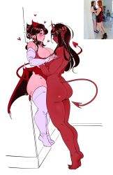 2demons 2girls big_ass big_breasts big_dom_small_sub curvy demon demon_girl female female_only femdom femsub grabbing height_difference how_to_talk_to_short_people mamiyourmom meme multiple_girls naked pinned pinned_to_wall size_difference succubus taller_girl thick thick_ass thick_thighs thigh_highs thighhighs thighs wall yuri