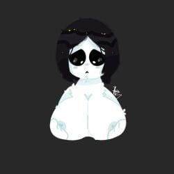 autism_creature big_breasts big_eyes black_eyes black_hair breasts diné female furry furry_breasts furry_female native_american paws solo tbh_creature white_body white_fur