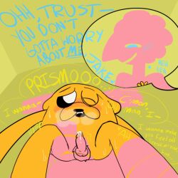 2d adventure_time ambiguous_gender anthro bodily_fluids canid canine canis cartoon_network digital_drawing_(artwork) digital_media_(artwork) domestic_dog duo gay genitals humanoid jake_the_dog male male/male mammal penis prismo prismo_(adventure_time) unreliablensfw