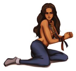 1girls avatar_legends avatar_the_last_airbender beanaroony bondage breasts female female_only human katara solo topless water_tribe white_background