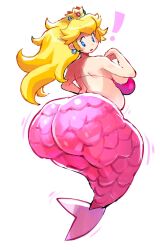 ! 1girls 2020s 2023 ass ass_bigger_than_head big_ass big_breasts blonde_hair blue_eyes bubble_butt chubby crown fapolantern female female_only full_body huge_ass long_hair looking_at_ass looking_back looking_down mario_(series) mermaid mermaid_tail nintendo pink_tail princess_peach simple_background solo solo_female tagme tail white_background