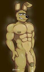 1boy 2023 abs absurd_res anthro areola artist_name athletic athletic_anthro athletic_male baxter7020 bedroom_eyes biceps big_penis bodily_fluids digital_drawing_(artwork) digital_media_(artwork) dripping fingers five_nights_at_freddy's five_nights_at_freddy's_3 flaccid fur genital_fluids genitals grey_eyes hand_on_leg hand_on_own_leg hand_on_own_thigh hand_on_thigh hi_res lagomorph leporid looking_at_viewer male male_only mammal multicolored_body multicolored_fur muscular muscular_anthro muscular_male naked narrowed_eyes nipples nude pecs penis precum precum_drip rabbit scottgames seductive signature simple_background smile snout solo springtrap springtrap_(fnaf) tan_body tan_fur teeth thick_thighs two_tone_body two_tone_fur vein veiny_penis yellow_body yellow_fur